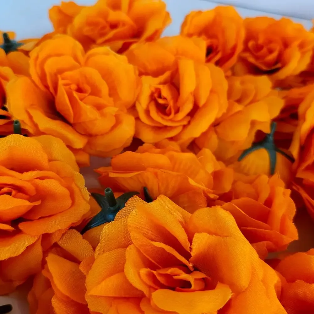 44 Orange Silk Rose Heads 2.5in Artificial Flower Wedding Craft DIY Floral Decor